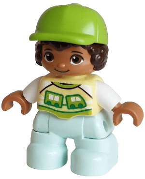 LEGO Duplo Figure Lego Ville Child Boy Light Aqua Legs Bright Light Yellow Shirt with Train Pat (47205pb125) Duplo Minifigure