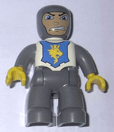 Duplo Figure Lego Ville, Male Castle, Dark Bluish Gray Legs, White Chest, Dark Bluish Gray Arms, Yellow Hands