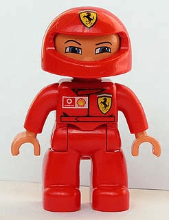 LEGO Duplo Figure Lego Ville Male Red Top with Ferrari / Shell / Vodafone Pattern (47394pb009) Duplo Minifigure