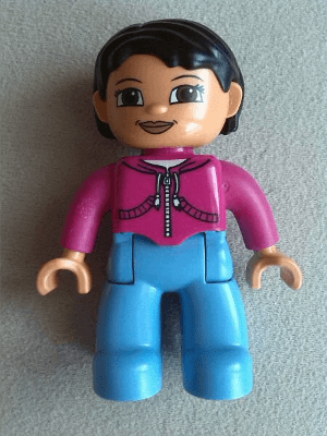 LEGO Duplo Figure Lego Ville Female Magenta Top with White Drawstring Black Hair (47394pb015b) Duplo Minifigure