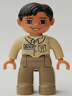 Duplo Figure Lego Ville, Male, Dark Tan Legs, Tan Top, Black Hair, Brown Eyes (Zoo Keeper)