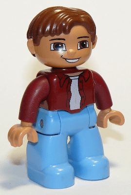 LEGO Duplo Figure Lego Ville Male Dark Red Top Reddish Brown Hair Reddish Brown Eyes (47394pb019b) Duplo Minifigure