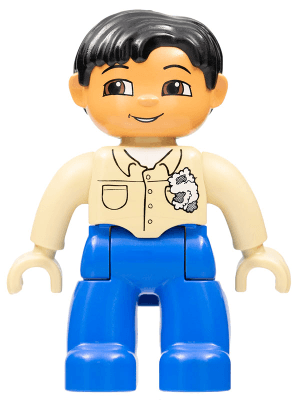 LEGO Duplo Figure Lego Ville Male Tan Top with Buttons and Rag in Pocket Black Hair (47394pb023) Duplo Minifigure