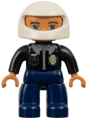 LEGO Duplo Figure Lego Ville Male Police Black Top with Badge Dark Bluish Gray Eyebrows Reddish (47394pb024) Duplo Minifigure