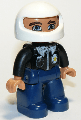 LEGO Duplo Figure Lego Ville Male Police Black Top with Badge Reddish Brown Eyebrows (47394pb024a) Duplo Minifigure