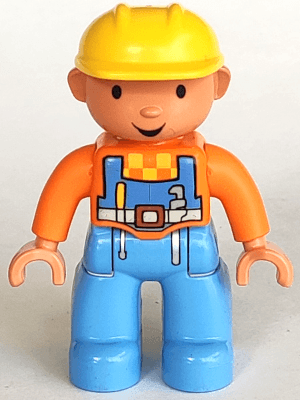 LEGO Duplo Figure Lego Ville Male Orange Top with Overalls Yellow Construction Helmet (Bob the (47394pb029) Duplo Minifigure