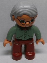 LEGO Duplo Figure Lego Ville Female Sand Green Sweater Light Gray Hair Glasses (47394pb030a) Duplo Minifigure