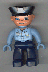 LEGO Duplo Figure Lego Ville Male Police Light Blue Top with Badge Black Hat (47394pb031) Duplo Minifigure