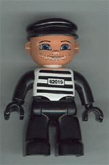 LEGO Duplo Figure Lego Ville Male Black and White Striped Top with Number 62019 Black Cap (Pris (47394pb032) Duplo Minifigure