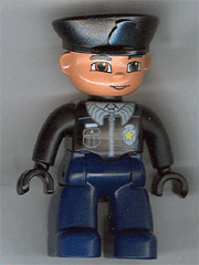 LEGO Duplo Figure Lego Ville Male Police Black Top with Badge Black Hat (47394pb033) Duplo Minifigure