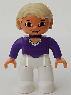 LEGO Duplo Figure Lego Ville Female Dark Purple Top Tan Hair (47394pb037) Duplo Minifigure