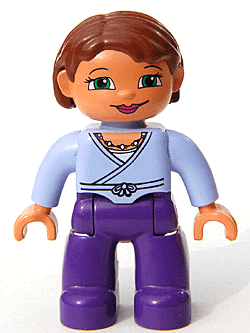 LEGO Duplo Figure Lego Ville Female Dark Purple Legs Light Lilac Wrap Top with Necklace Reddish (47394pb039) Duplo Minifigure