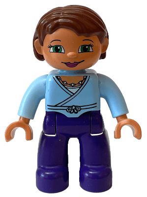 LEGO Duplo Figure Lego Ville Female Dark Purple Legs Bright Light Blue Wrap Top with Necklace (47394pb040a) Duplo Minifigure