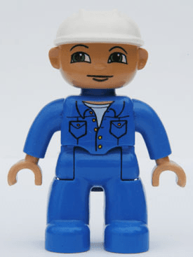 LEGO Duplo Figure Lego Ville Male Blue Top with Pockets White Construction Helmet (47394pb041) Duplo Minifigure