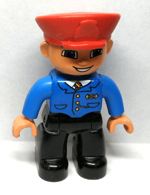 LEGO Duplo Figure Lego Ville Male Train Conductor Red Hat Smile with Teeth (47394pb046a) Duplo Minifigure