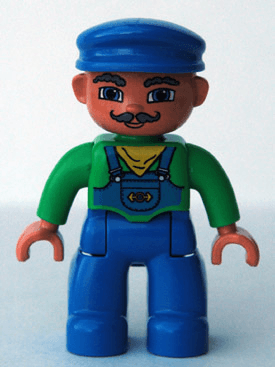 LEGO Duplo Figure Lego Ville Male Green Top with Yellow Scarf Blue Cap Curly Moustache (Train E (47394pb048) Duplo Minifigure
