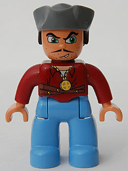 LEGO Duplo Figure Lego Ville Male Pirate Dark Red Top Dark Bluish Gray Pirate Hat (47394pb050) Duplo Minifigure