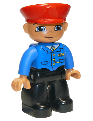 LEGO Duplo Figure Lego Ville Male Train Conductor Red Hat Smile with Closed Mouth (47394pb051a) Duplo Minifigure