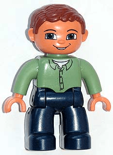 LEGO Duplo Figure Lego Ville Male Sand Green Top with Buttons Reddish Brown Hair (47394pb058) Duplo Minifigure