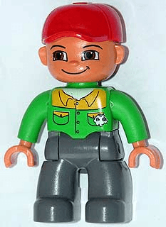 LEGO Duplo Figure Lego Ville Male Bright Green Button Down Shirt Red Cap (47394pb059) Duplo Minifigure