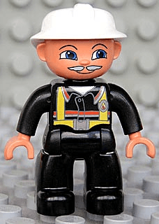 LEGO Duplo Figure Lego Ville Male Fireman Light Gray Moustache (47394pb061) Duplo Minifigure