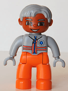 LEGO Duplo Figure Lego Ville Male Medic Light Bluish Gray Top with Zipper and Stripes Light Blu (47394pb065) Duplo Minifigure