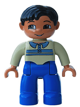 LEGO Duplo Figure Lego Ville Male Tan Pullover with Buttons and Stripes Black Hair (47394pb068) Duplo Minifigure