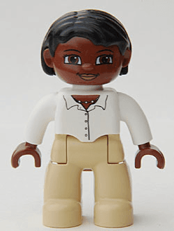 LEGO Duplo Figure Lego Ville Female White Top with Buttons and Necklace Black Hair (47394pb070) Duplo Minifigure