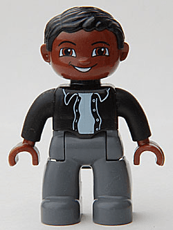 LEGO Duplo Figure Lego Ville Male Black Top with Buttons Black Hair (47394pb071) Duplo Minifigure