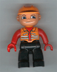 LEGO Duplo Figure Lego Ville Male Orange Vest Orange Construction Helmet (47394pb072) Duplo Minifigure