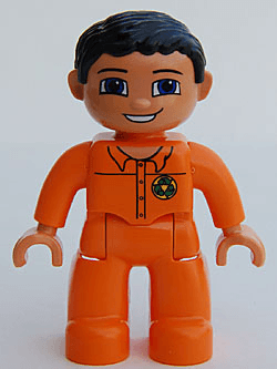 LEGO Duplo Figure Lego Ville Male Orange Top with Recycle Logo Black Hair (47394pb073) Duplo Minifigure