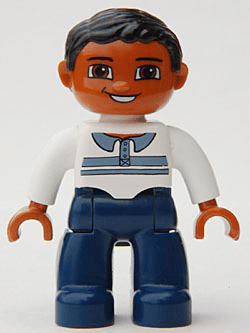 LEGO Duplo Figure Lego Ville Male White Top with Buttons and Stripes Black Hair (47394pb074) Duplo Minifigure