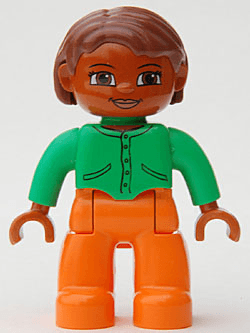 LEGO Duplo Figure Lego Ville Female Bright Green Top with Buttons and Pockets Reddish Brown Hai (47394pb075) Duplo Minifigure