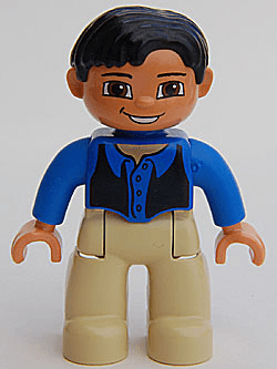 LEGO Duplo Figure Lego Ville Male Blue Top Black Vest Black Hair (47394pb078) Duplo Minifigure