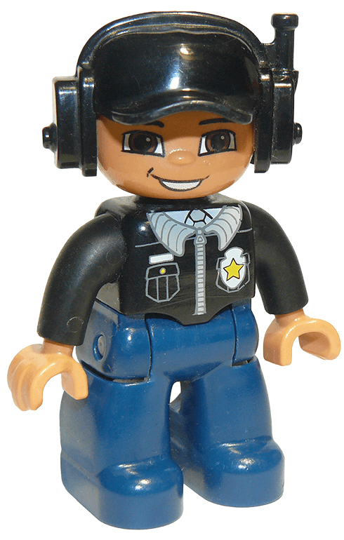 LEGO Duplo Figure Lego Ville Male Police Black Cap with Headset Black Shirt with Badge (47394pb081) Duplo Minifigure