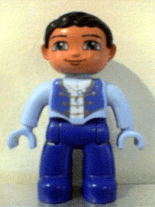 LEGO Duplo Figure Lego Ville Male Dark Royal Blue Legs Bright Light Blue Top with Straps and Ke (47394pb085) Duplo Minifigure
