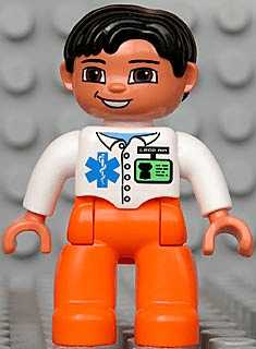 LEGO Duplo Figure Lego Ville Male Medic White Top with ID Badge and EMT Star of Life Pattern Bl (47394pb086) Duplo Minifigure