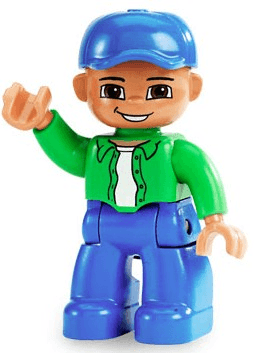 LEGO Duplo Figure Lego Ville Male Bright Green Top with White Undershirt Blue Cap (47394pb087) Duplo Minifigure