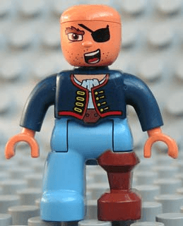 LEGO Duplo Figure Lego Ville Male Pirate Dark Blue Top with Buttons Bald Head Eye Patch Peg Leg (47394pb089) Duplo Minifigure