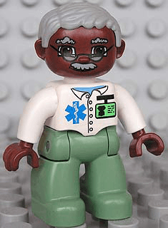 LEGO Duplo Figure Lego Ville Male Medic White Top with Badge Light Bluish Gray Hair Glasses Mou (47394pb094) Duplo Minifigure