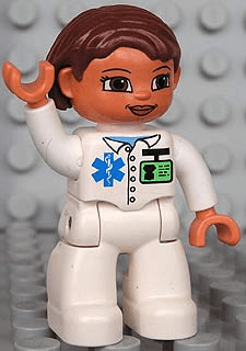 LEGO Duplo Figure Lego Ville Female Medic White Top with ID Badge and EMT Star of Life Pattern (47394pb095) Duplo Minifigure