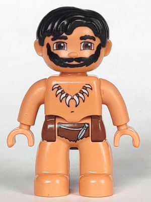 LEGO Duplo Figure Lego Ville Male Reddish Brown Hips Black Hair Animal Tooth / Claw Necklace Bl (47394pb097) Duplo Minifigure