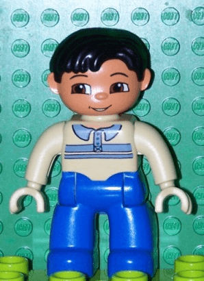LEGO Duplo Figure Lego Ville Male Tan Pullover with Buttons and Stripes Black Hair (47394pb103) Duplo Minifigure