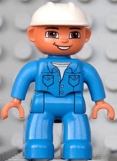 LEGO Duplo Figure Lego Ville Male Blue Top with Pockets White Construction Helmet (47394pb105) Duplo Minifigure