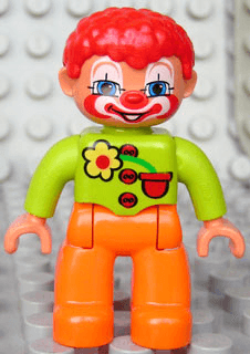 LEGO Duplo Figure Lego Ville Male Clown Lime Top with Three Buttons and Flower Red Hair (47394pb109) Duplo Minifigure
