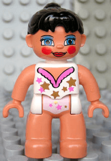 LEGO Duplo Figure Lego Ville Female Tightrope Walker White Top with Stars Black Ponytail Hair (47394pb111) Duplo Minifigure