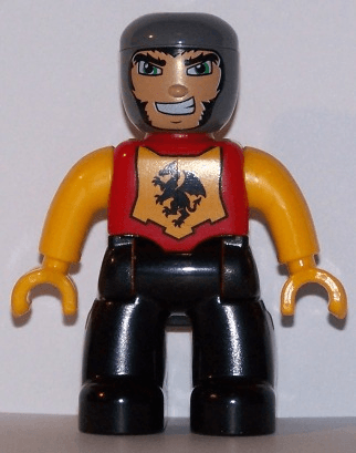 LEGO Duplo Figure Lego Ville Male Castle Red Chest with Dragon Emblem Bright Light Orange Arms (47394pb112) Duplo Minifigure