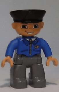 LEGO Duplo Figure Lego Ville Male Post Office Black Police Hat Smile with Teeth (47394pb117) Duplo Minifigure