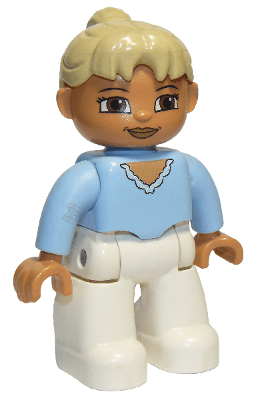 LEGO Duplo Figure Lego Ville Female Bright Light Blue Top Tan Ponytail Hair (47394pb118) Duplo Minifigure