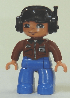 LEGO Duplo Figure Lego Ville Male Brown Top with ID Badge Black Cap with Headset (47394pb121) Duplo Minifigure